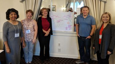 Workshop attendees posing with a poster they created